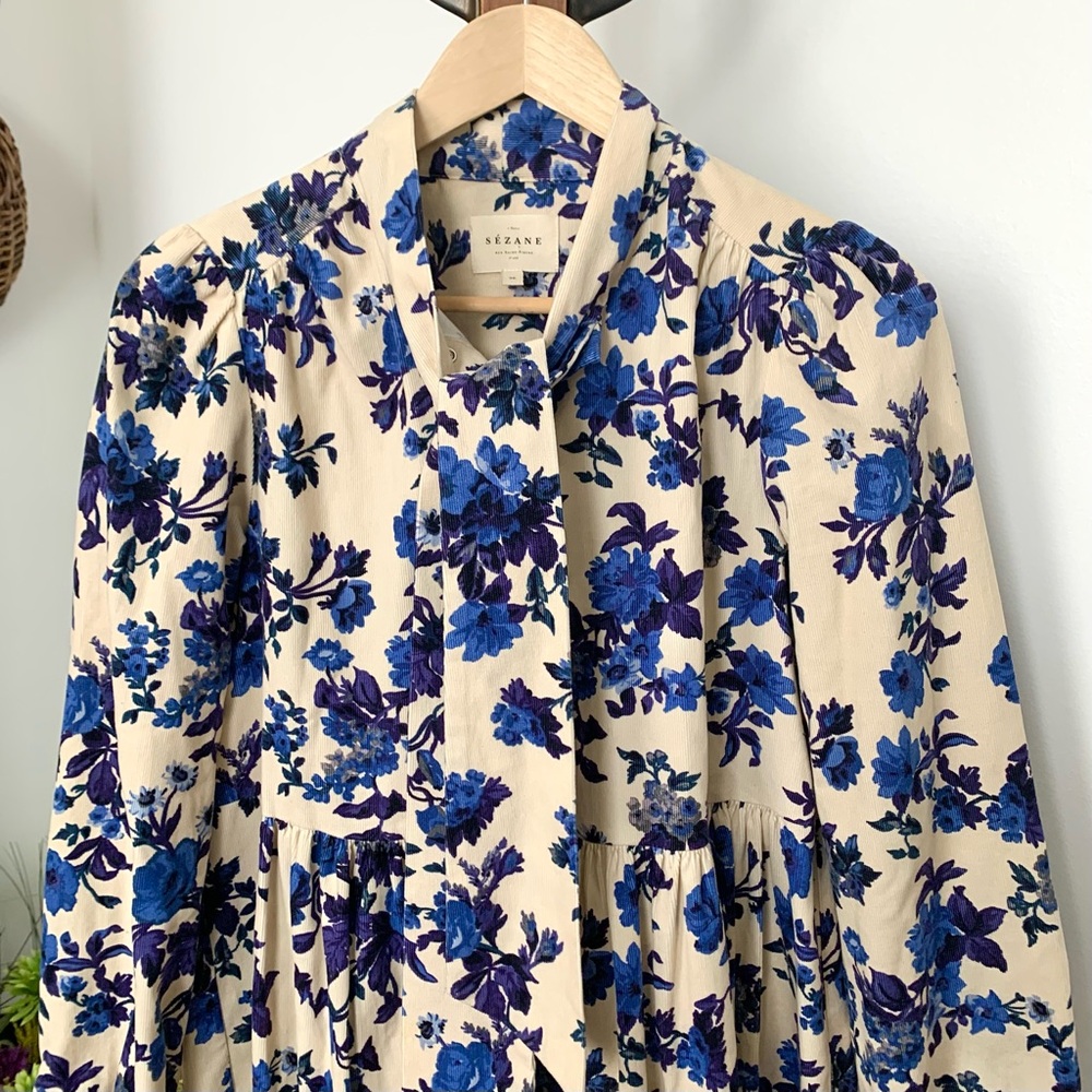 Sezane Rare Soledad Floral Mini Dress Blue Cream FR 36 - Picture 12 of 16